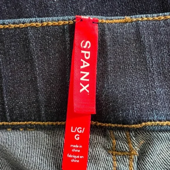 SPANX High Rise Pull-On Flare Midnight Dark Wash Jeans Size L - Picture 15 of 16
